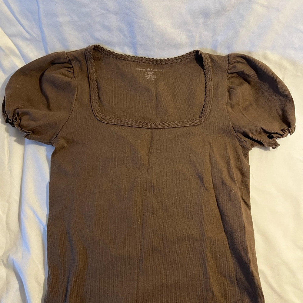 Brandy Melville Brown Puff Sleeve Top
